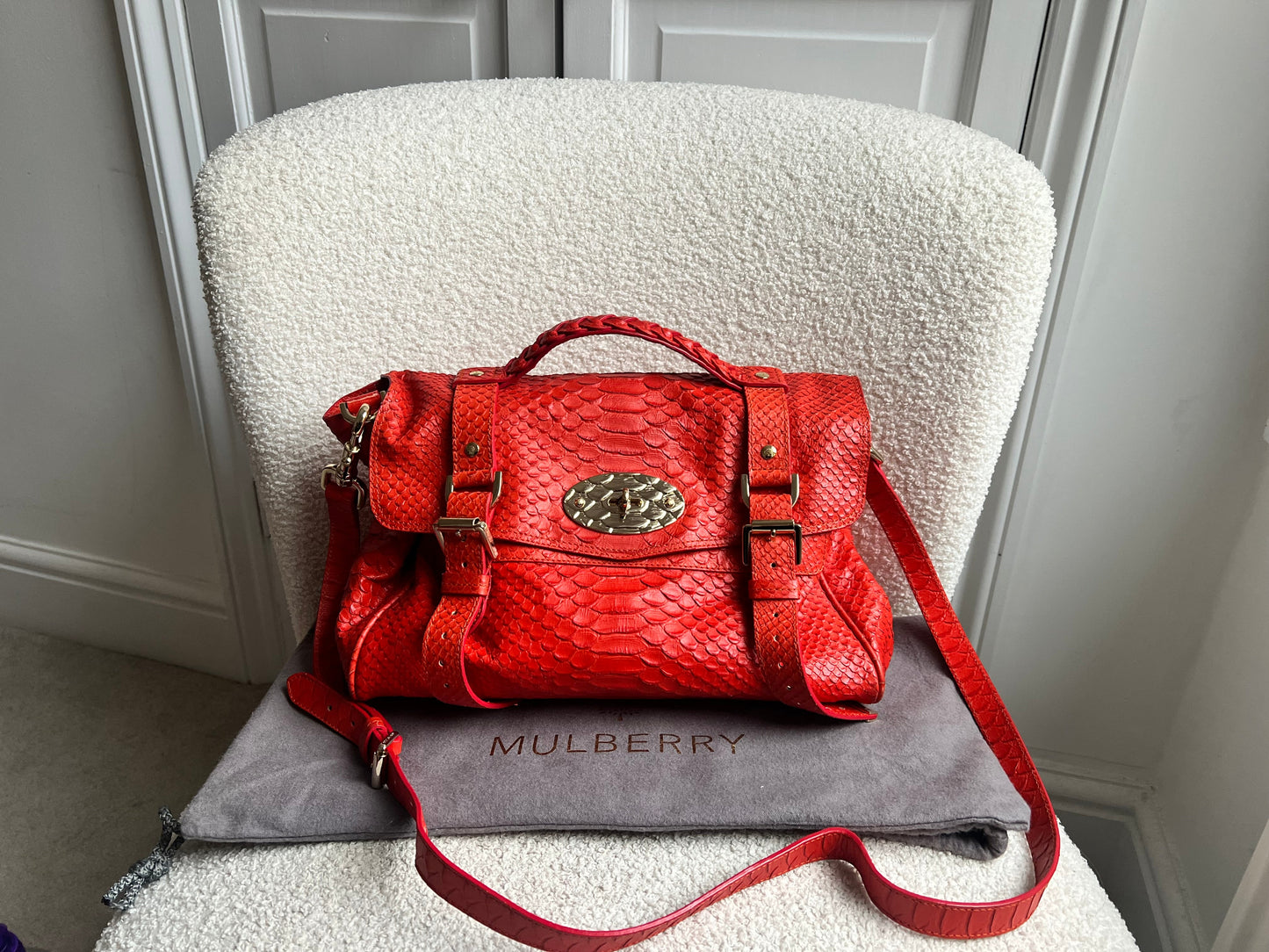 Mulberry Flame Red Silky Snake Print Regular Alexa (RRP £1100)