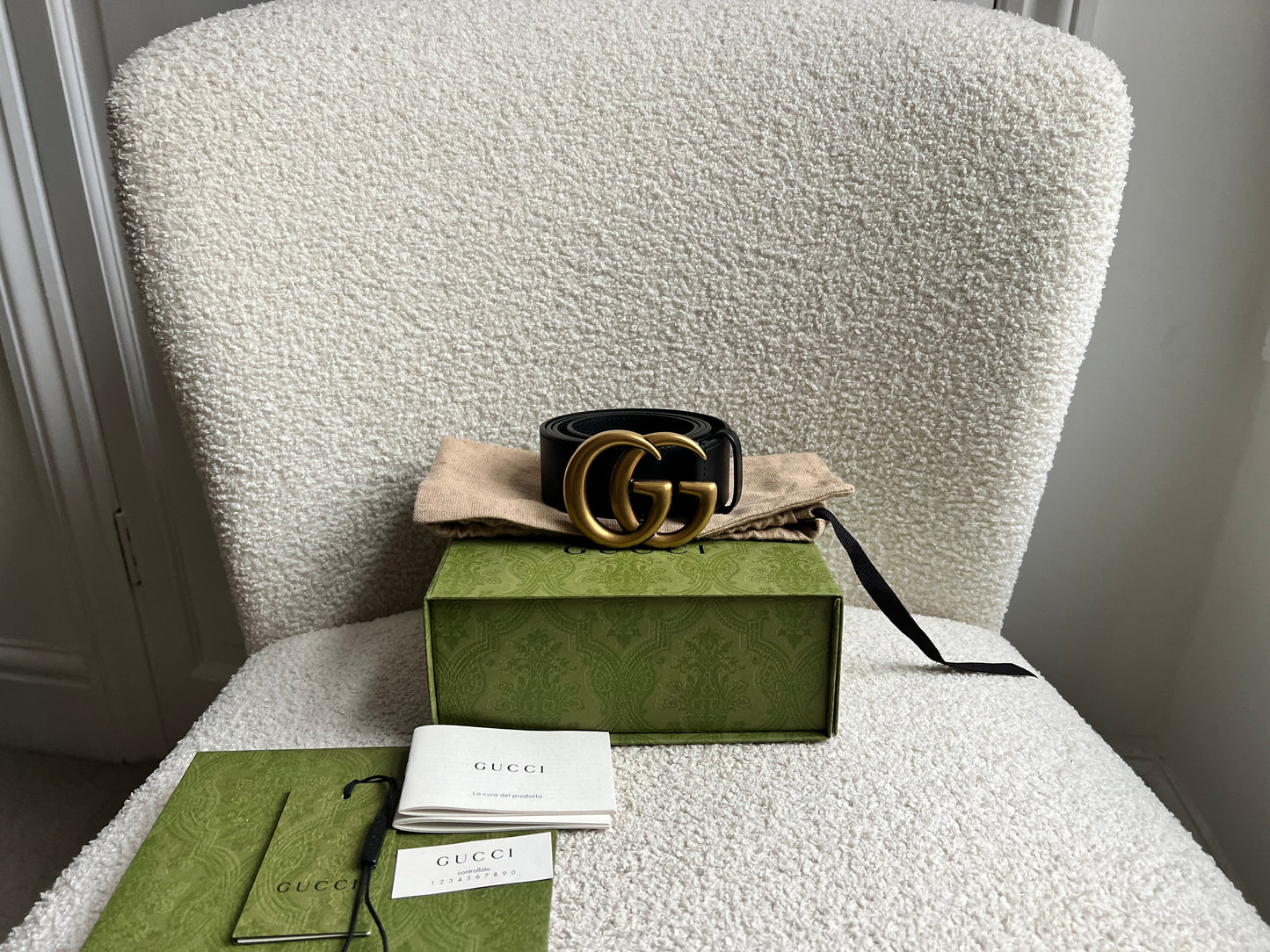 Gucci GG Marmont Black Wide Leather Belt with Shiny Gold Buckle (RRP £410)