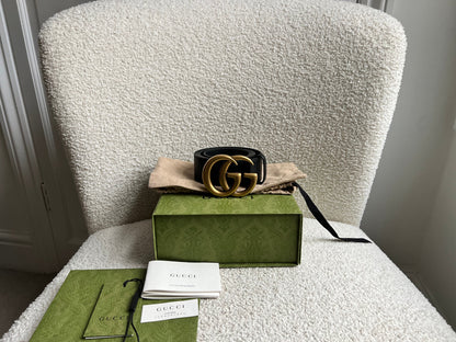 Gucci GG Marmont Black Wide Leather Belt with Shiny Gold Buckle (RRP £410)