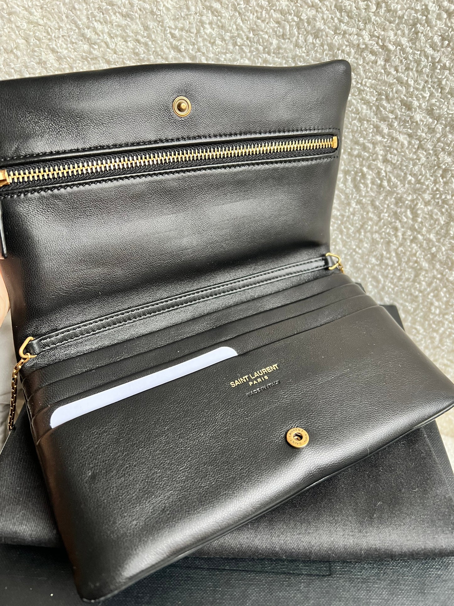Yves Saint Laurent (YSL) Black Puffy Lambskin Wallet on Chain with Gold Hardware (RRP £960)