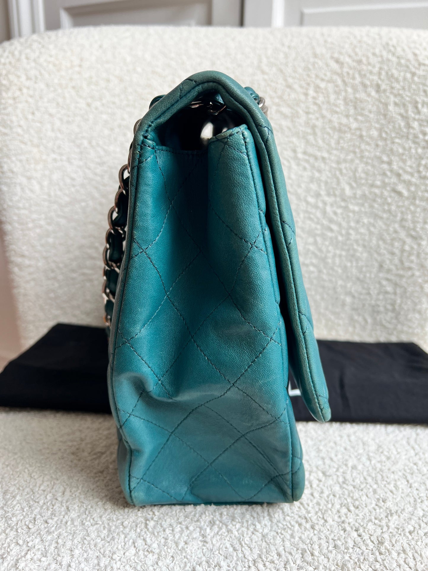 Chanel Maxi Single Flap in Teal Lambskin Silver Hardware