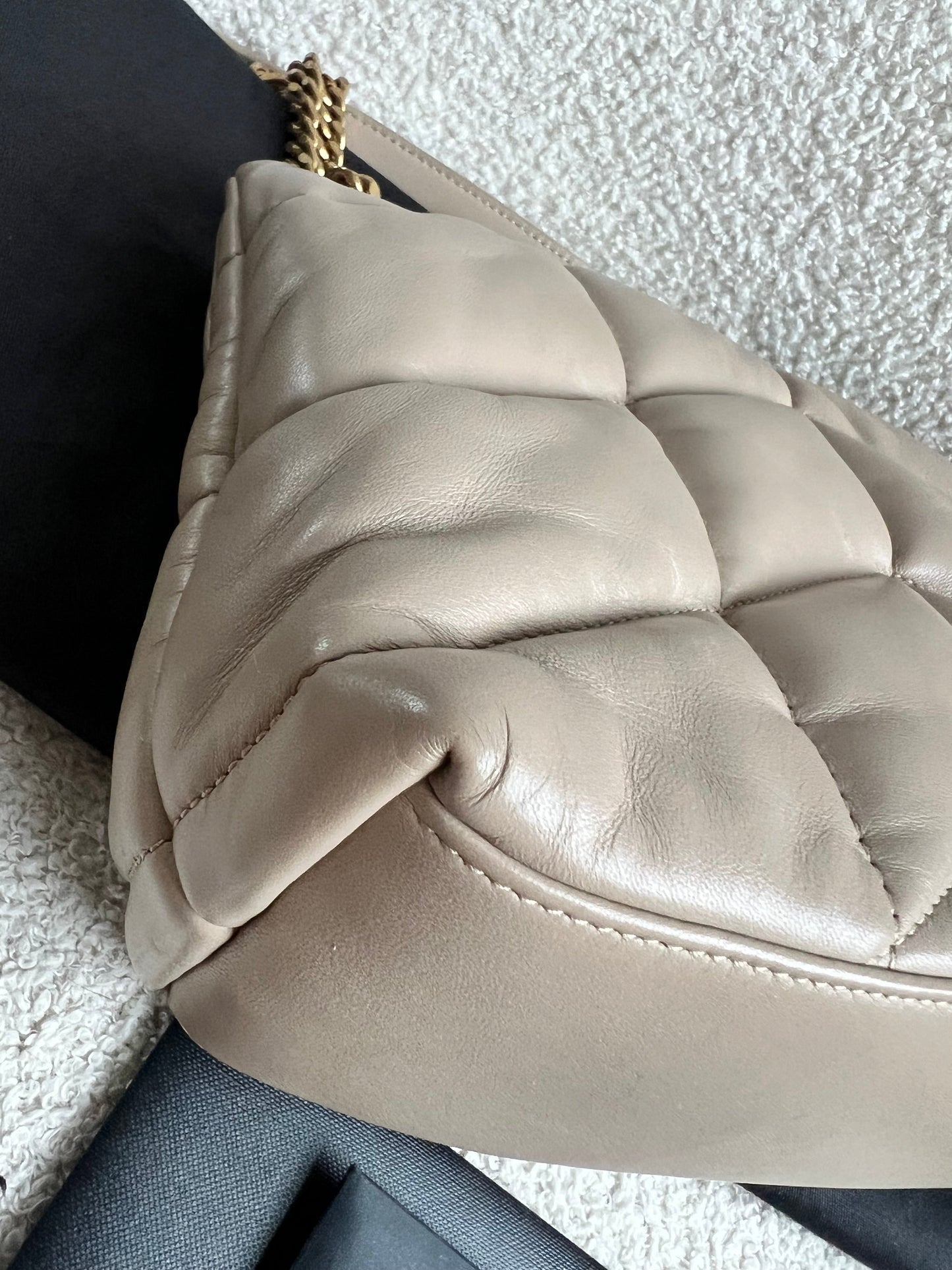 Yves Saint Laurent (YSL) Small Puffer in Beige Quilted Lambskin Gold Hardware (RRP £2,415)