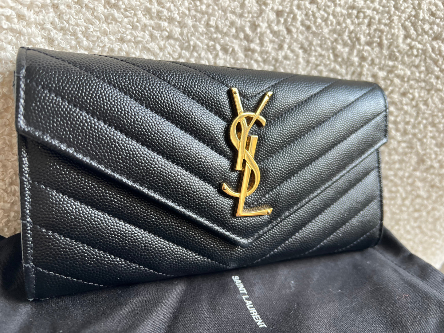 Yves Saint Laurent Black Large Cassandre Flap Wallet (RRP £665)