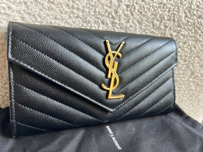 Yves Saint Laurent Black Large Cassandre Flap Wallet (RRP £665)