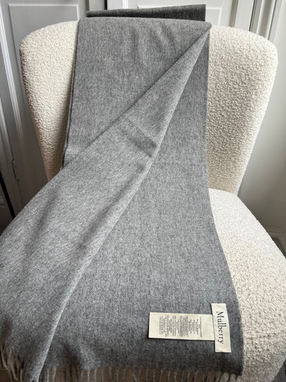 Mulberry Solid Grey Merino Wool Scarf (RRP £135)