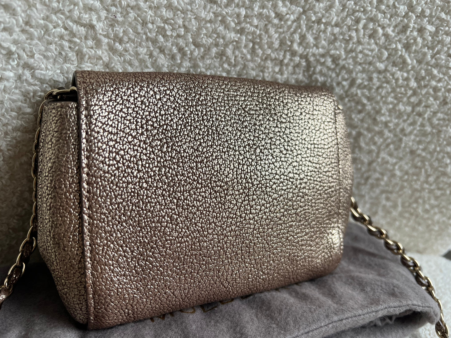 Mulberry Metallic Mushroom Mini Lily with gold Hardware