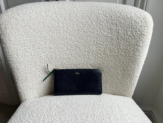 Mulberry Medium Part Around Zip Wallet in Navy and Emerald Printed Goat