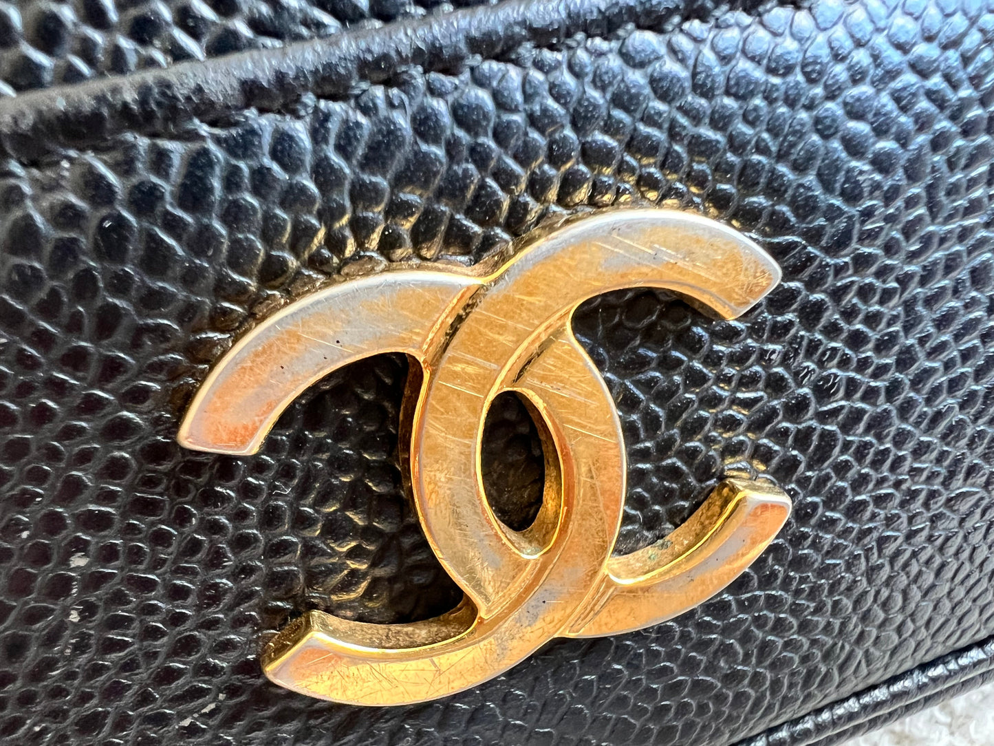 Chanel Vintage Black Caviar Chain Tote with 24k Gold Hardware