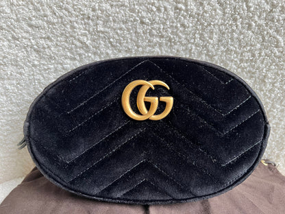 Gucci GG Black Velvet Marmont Belt Bag