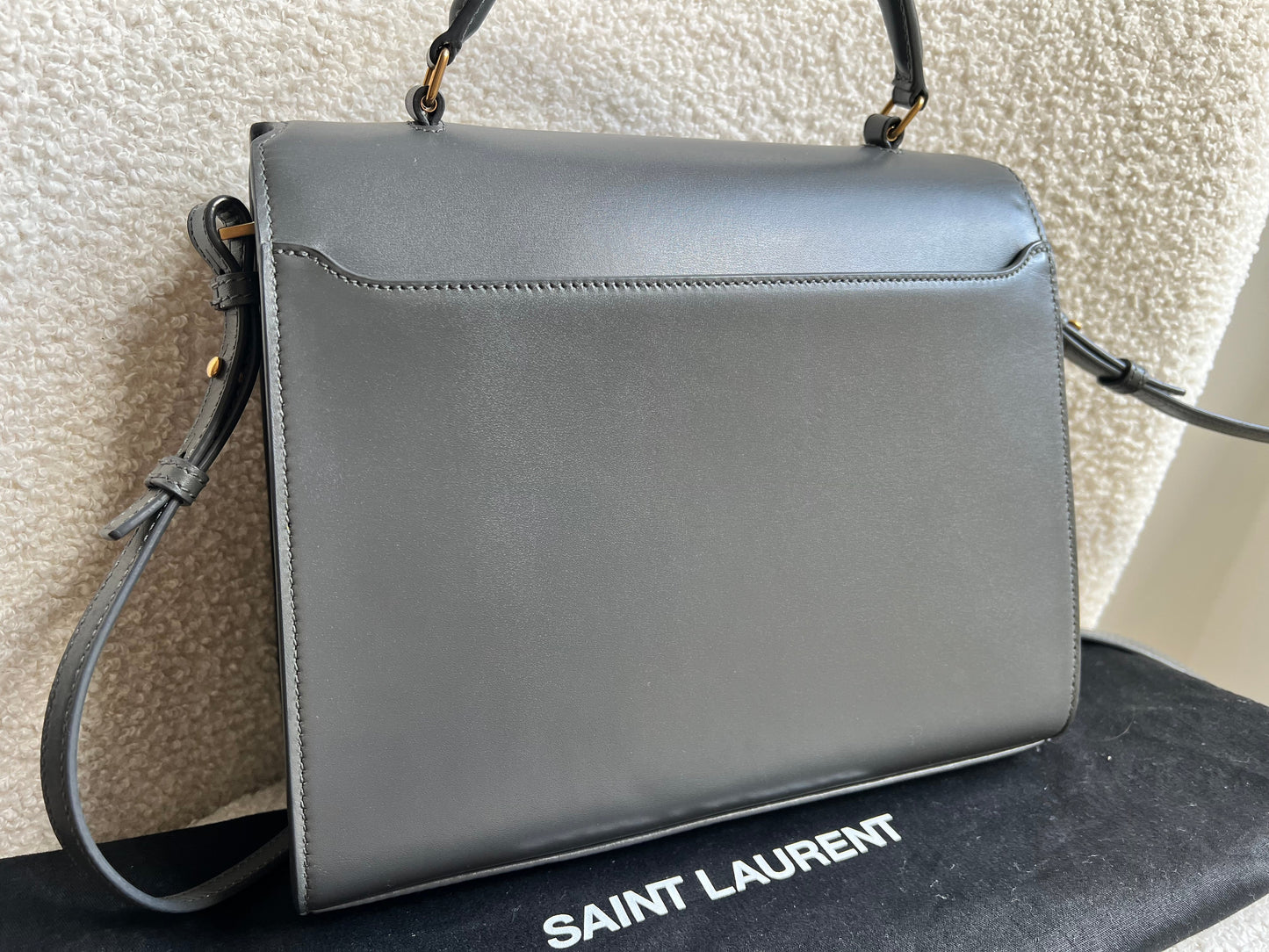 Saint Laurent YSL Cassandra Top Handle with Strap in Storm Grey Calfskin & Suede (RRP £2740)