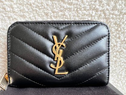 Yves Saint Laurent Black Lambskin Cassandre Small Zip Wallet (RRP £400)