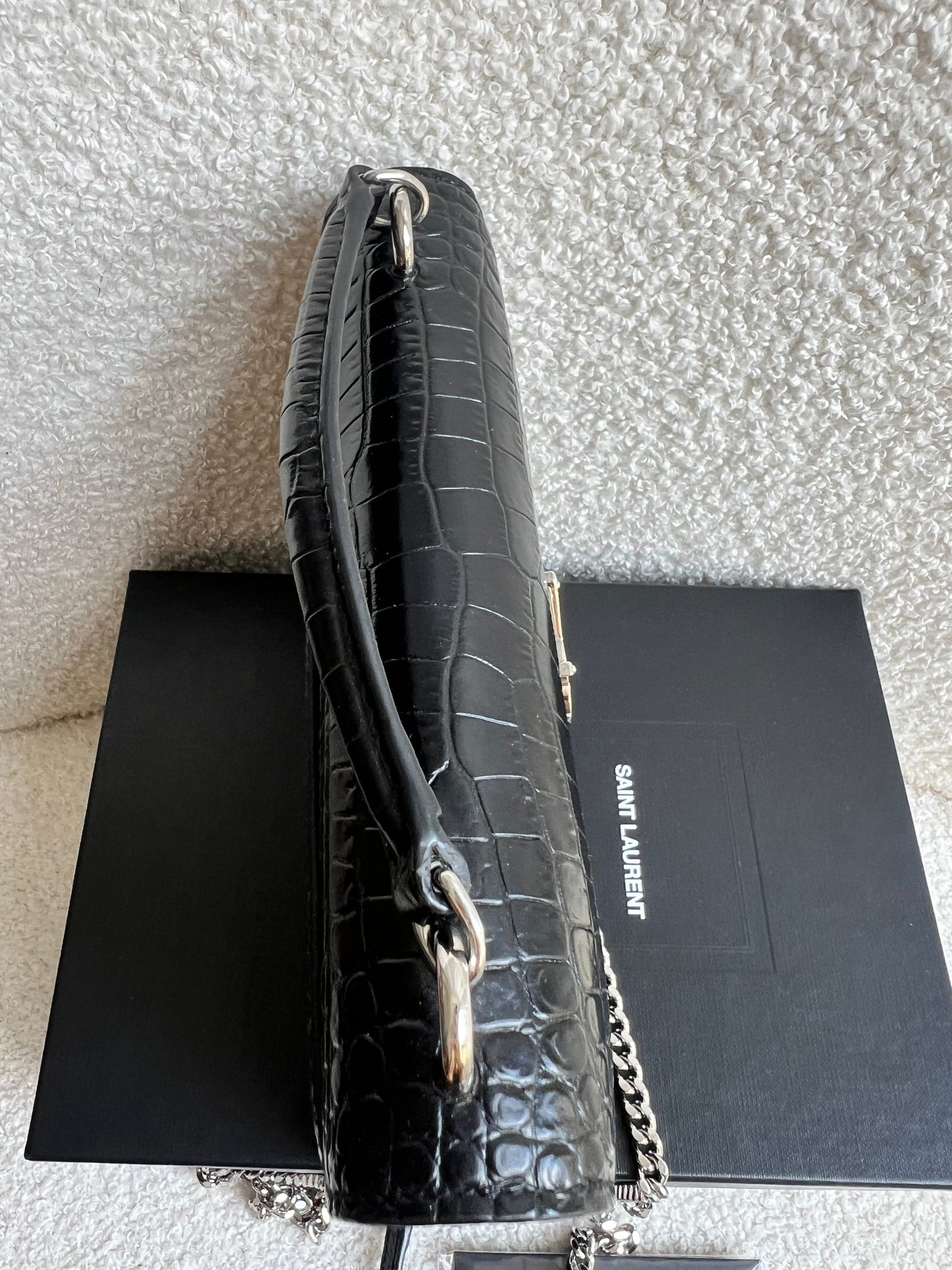 Yves Saint Laurent (YSL) Black Croc Mini Sunset Top Handle (RRP £1,445)