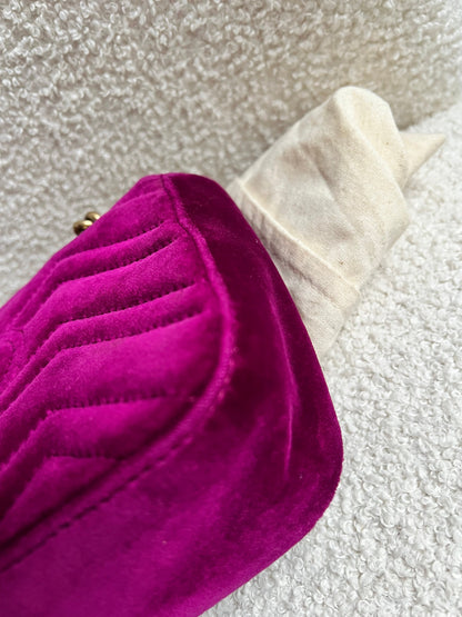 Gucci GG Mini Fuchsia Velvet Marmont Mini Shoulder Bag (RRP £1295)