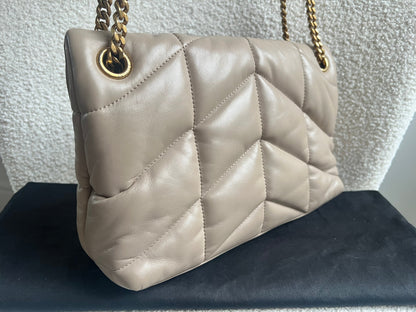 Yves Saint Laurent (YSL) Small Puffer in Beige Quilted Lambskin Gold Hardware (RRP £2,415)