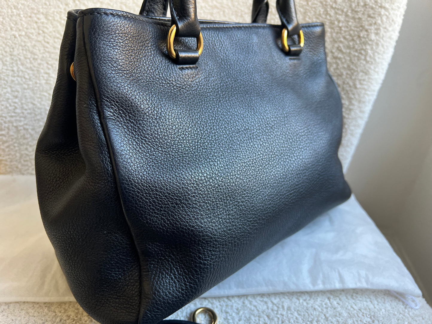 Prada Black Vitello Daino Tote