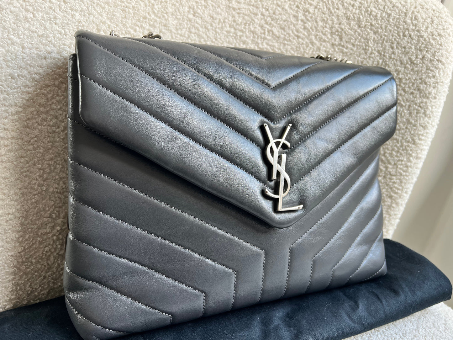 Yves Saint Laurent (YSL) Medium Grey Lou Lou Silver Hardware