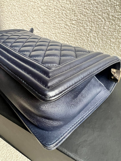 Chanel Navy Blue Lambskin Medium Boy Bag (RRP £5800)