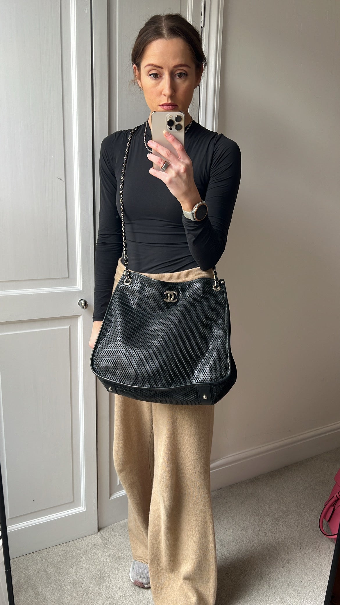 Chanel Black Perforated Up in the Air Tote Retro