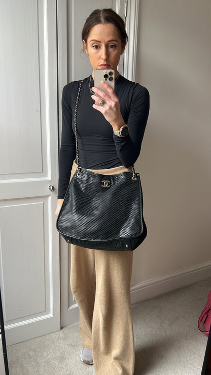 Chanel Black Perforated Up in the Air Tote Retro