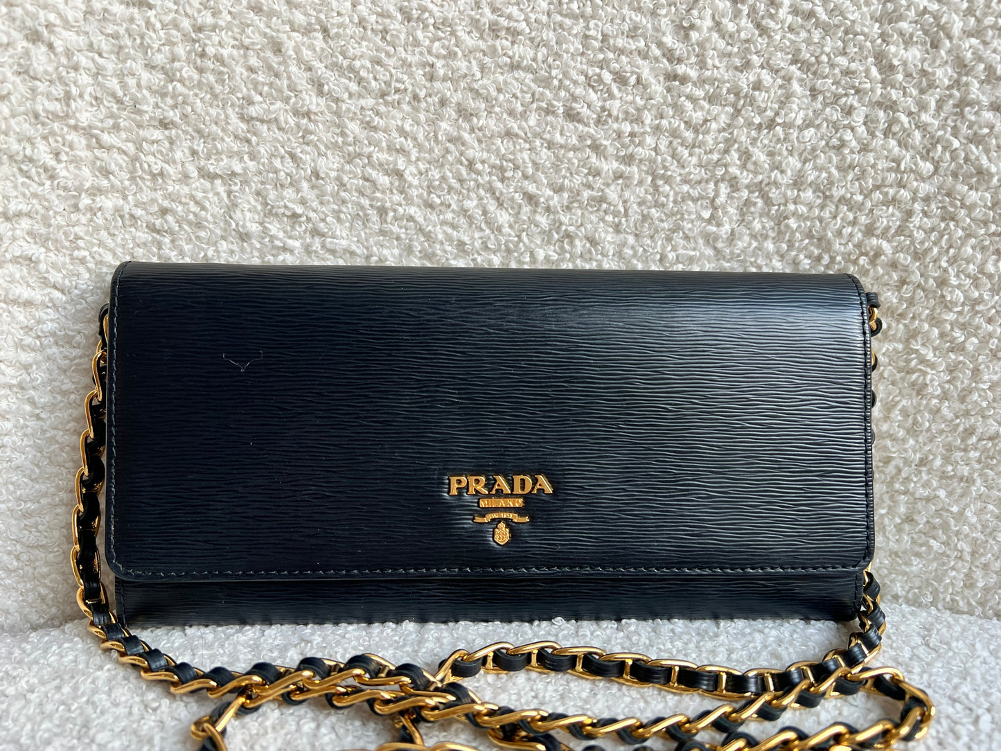 Prada Black Saffiano Wallet on Chain with Gold Hardware