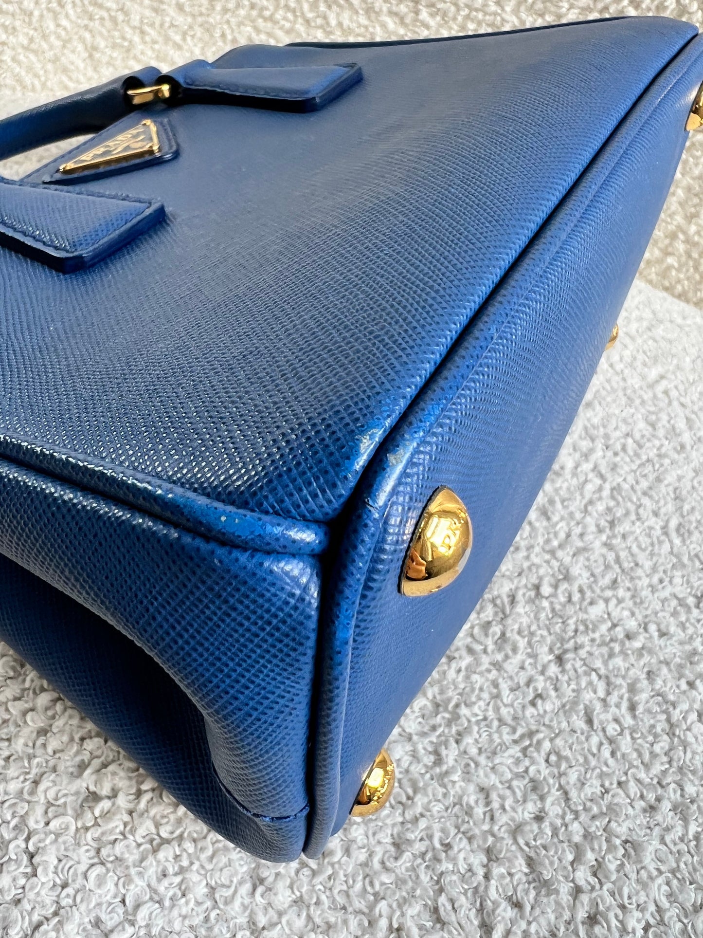 Prada Blue Saffiano Lux Leather Micro Double Zip Tote
