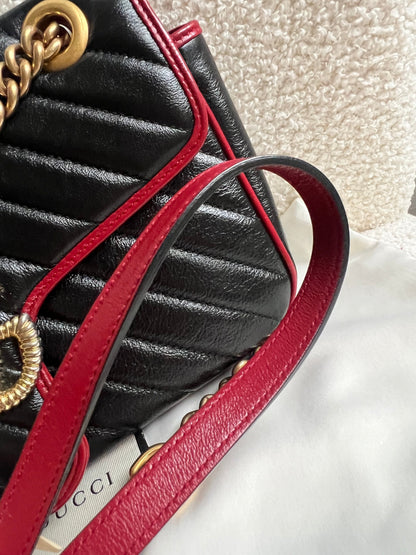 Gucci GG Black and Red Torchon Marmont Small Shoulder Bag