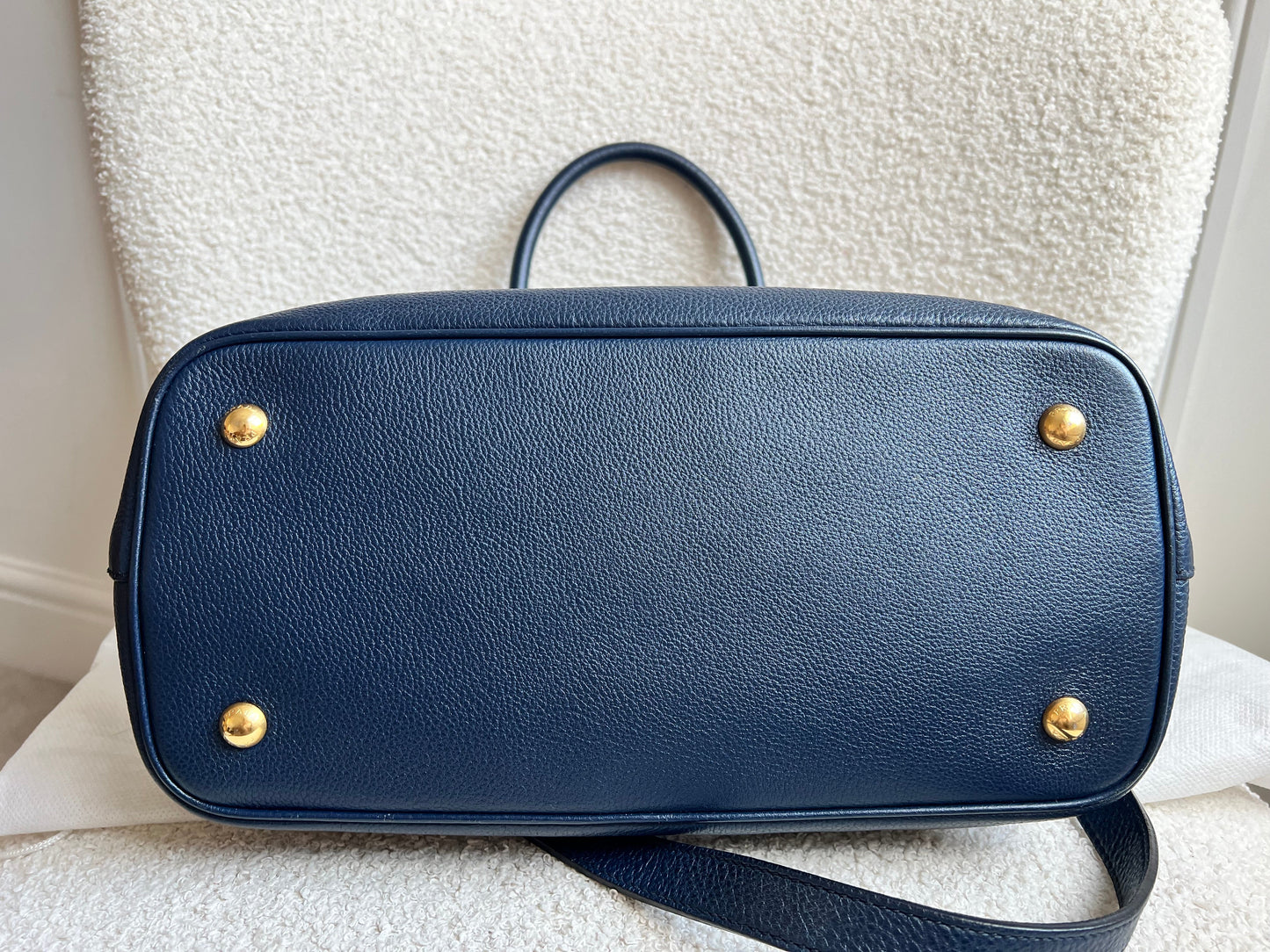 Prada Blue Vitello Daino Two Way Tote