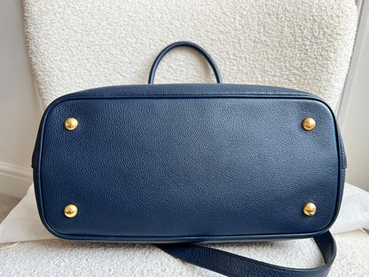 Prada Blue Vitello Daino Two Way Tote