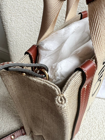 Chloe Small Soft Tan Linen Woody Tote Bag (£890)