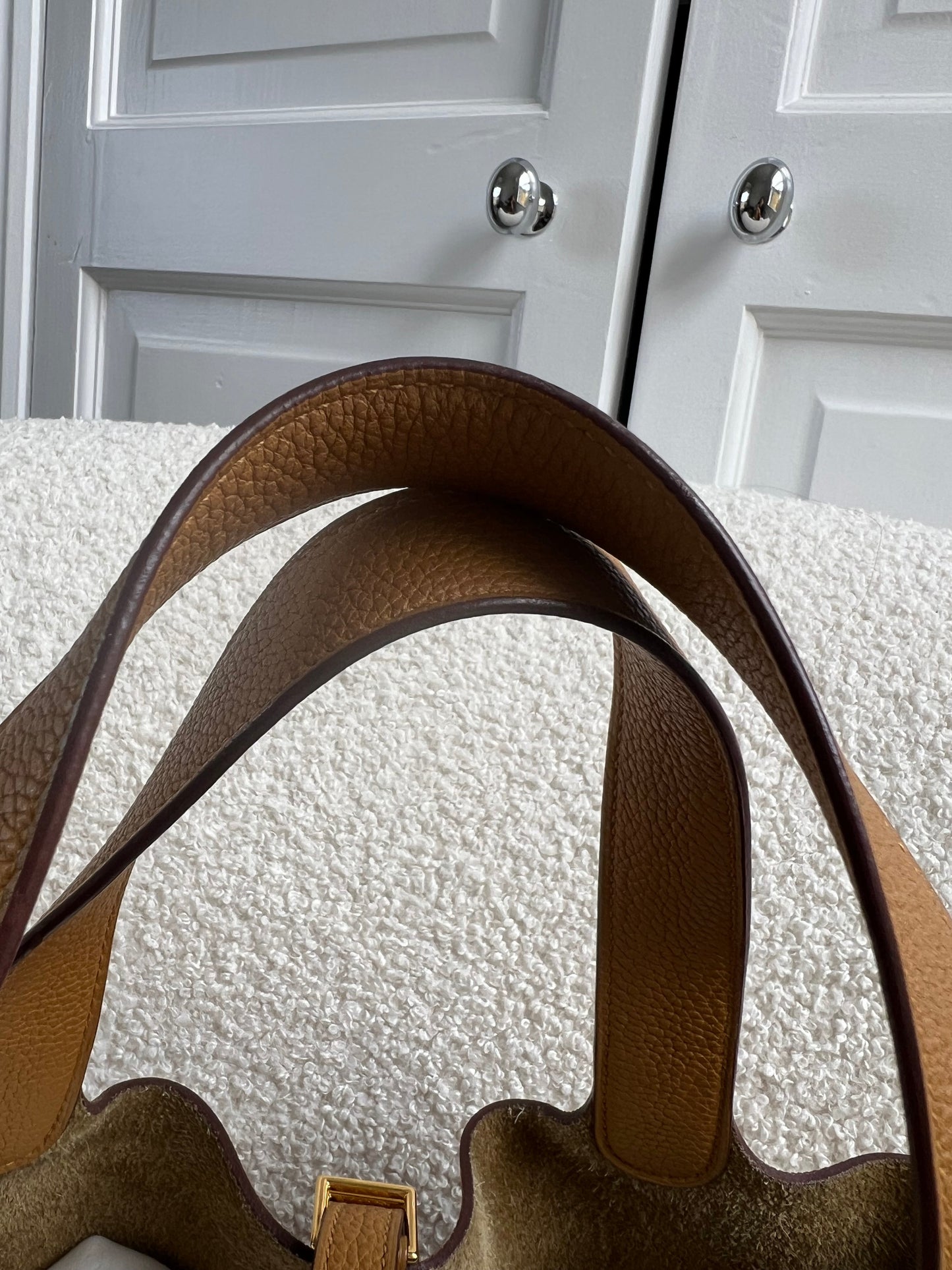 Hermes Picoton 22 in Sesame Clemence Leather with gold hardware