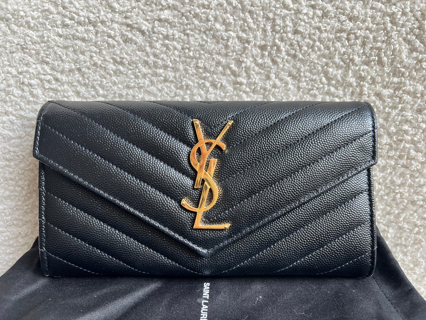 Yves Saint Laurent Black Large Cassandre Flap Wallet (RRP £665)