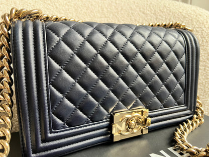 Chanel Navy Blue Lambskin Medium Boy Bag (RRP £5800)