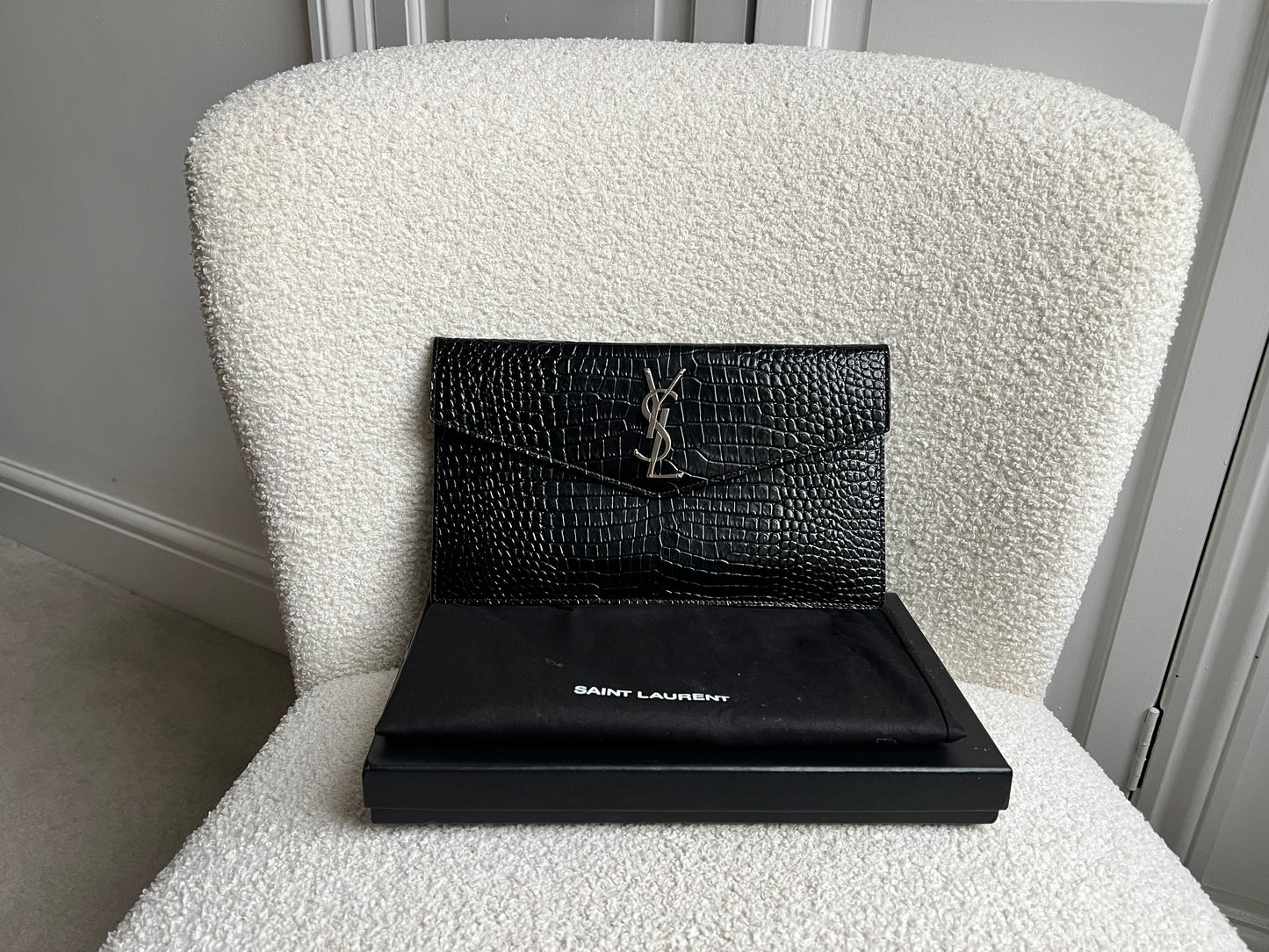 Yves Saint Laurent (YSL) Black Croc Uptown Pouch Clutch (RRP £580)