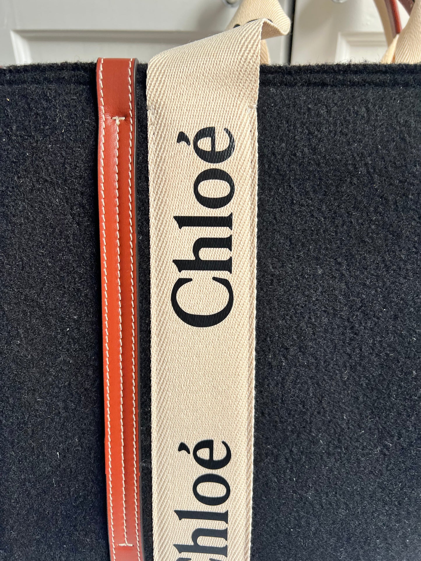 Chloe Medium Black Wool Woody Tote Bag