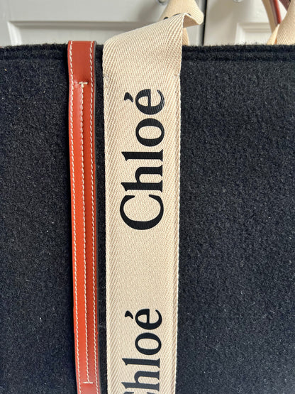 Chloe Medium Black Wool Woody Tote Bag