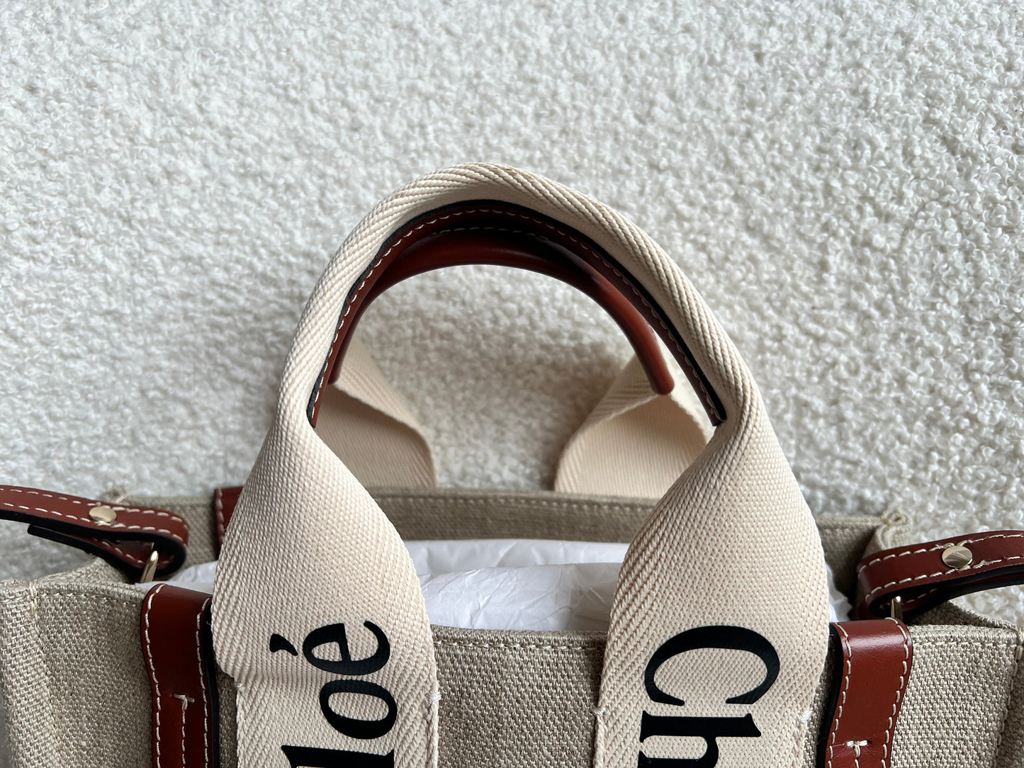 Chloe Small Soft Tan Linen Woody Tote Bag (£890)