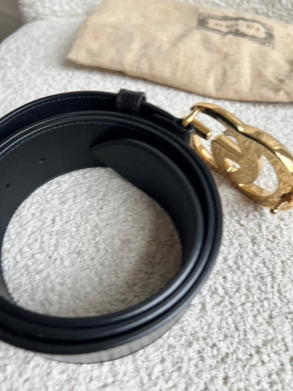 Gucci GG Marmont Black Wide Leather Belt with Shiny Gold Buckle (RRP £410)