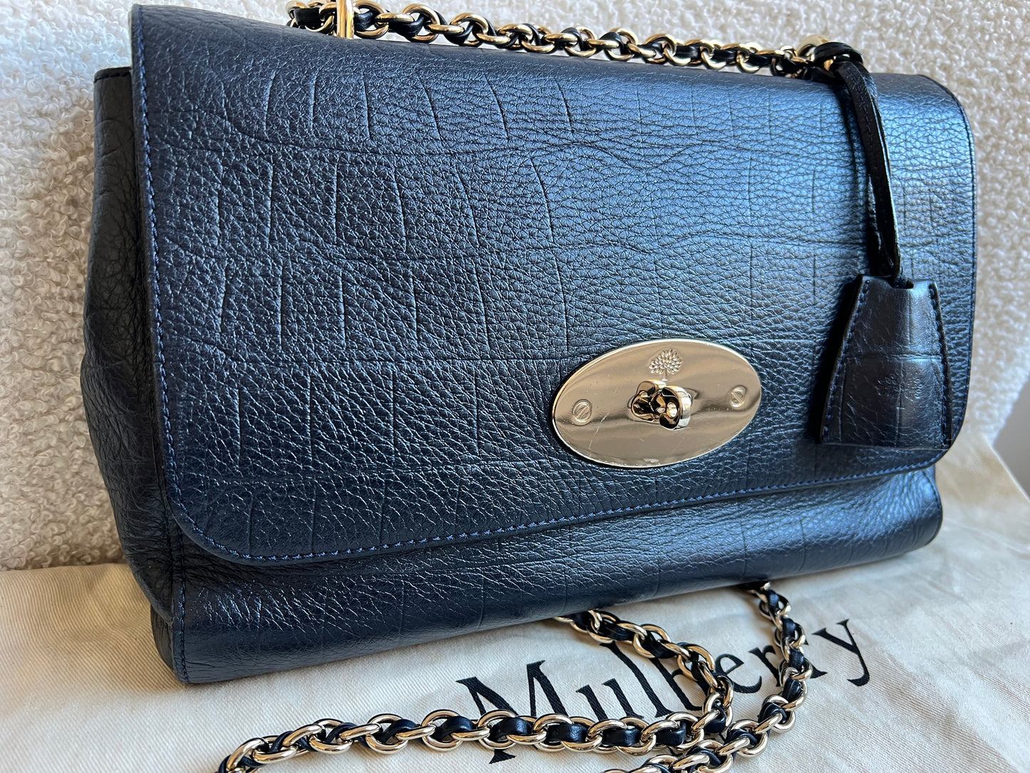 Mulberry Midnight Croc Medium Lily with Gold Hardware