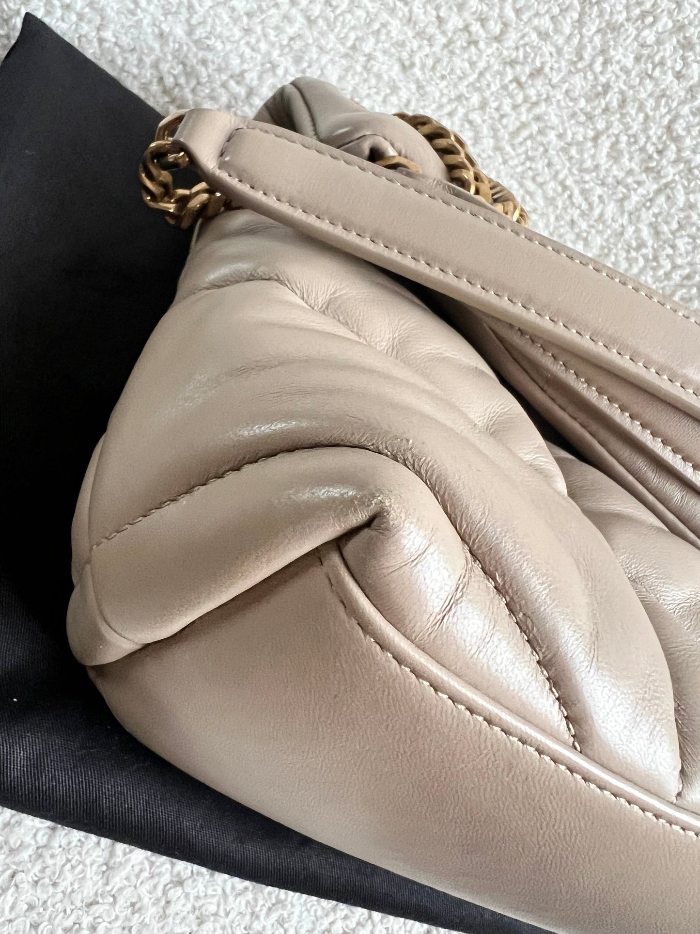 Yves Saint Laurent (YSL) Small Puffer in Beige Quilted Lambskin Gold Hardware (RRP £2,415)
