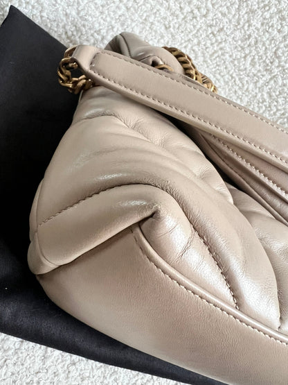 Yves Saint Laurent (YSL) Small Puffer in Beige Quilted Lambskin Gold Hardware (RRP £2,415)