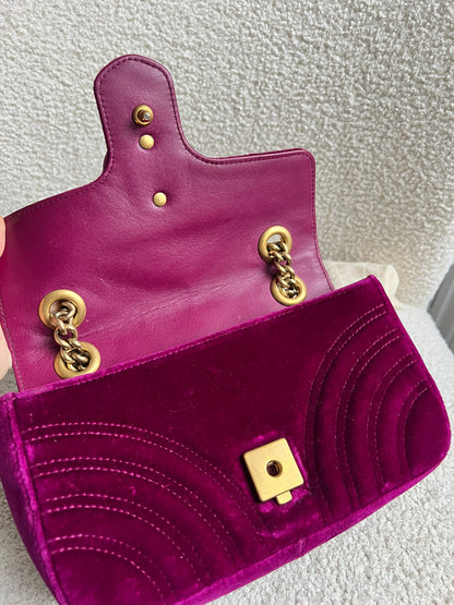 Gucci GG Mini Fuchsia Velvet Marmont Mini Shoulder Bag (RRP £1295)