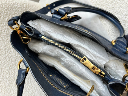 Prada Blue Vitello Daino Two Way Tote