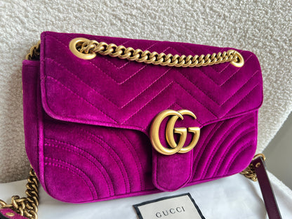 Gucci GG Fuchsia Velvet Marmont Small Shoulder Bag (RRP £1490)