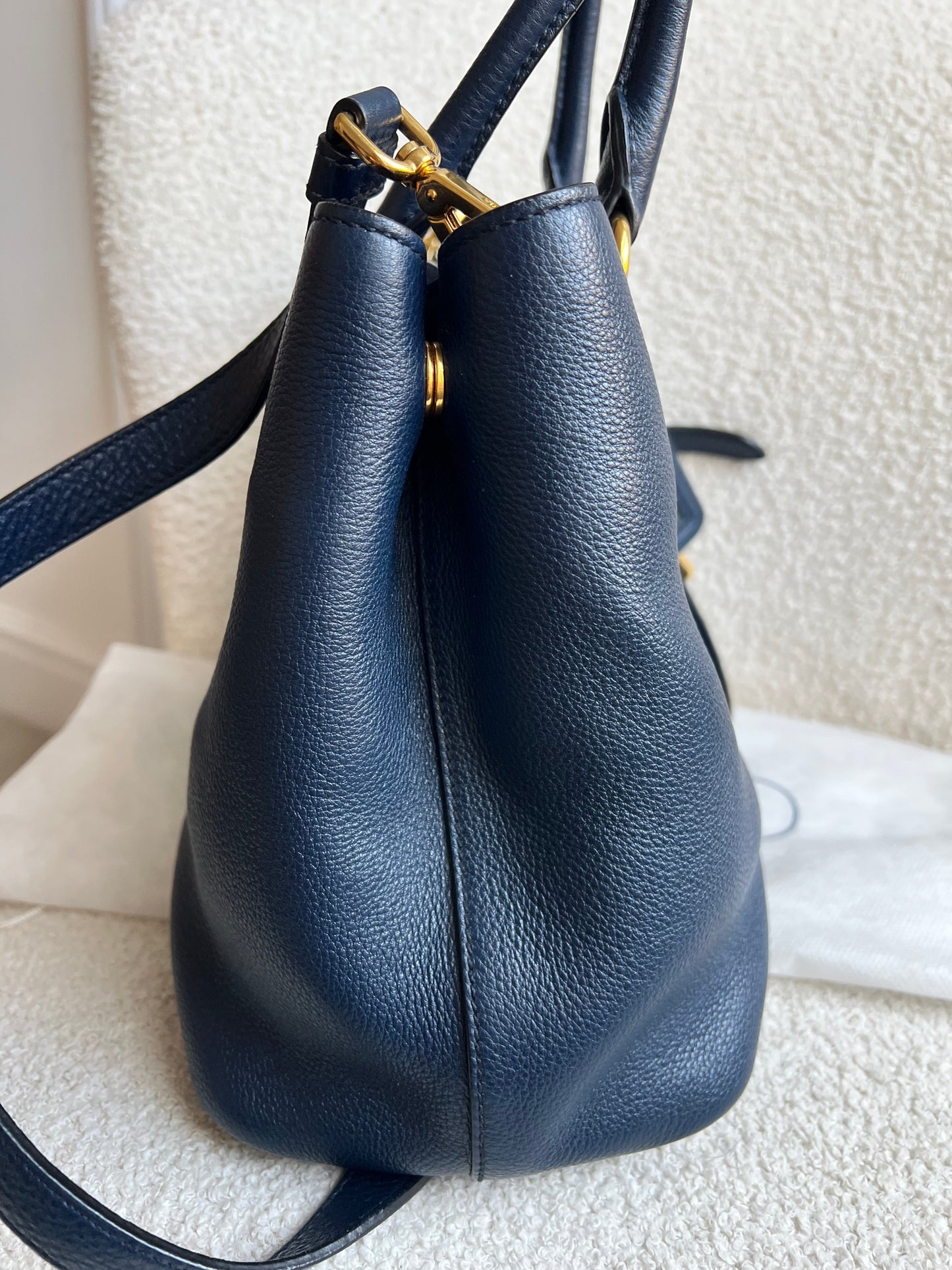 Prada Blue Vitello Daino Two Way Tote