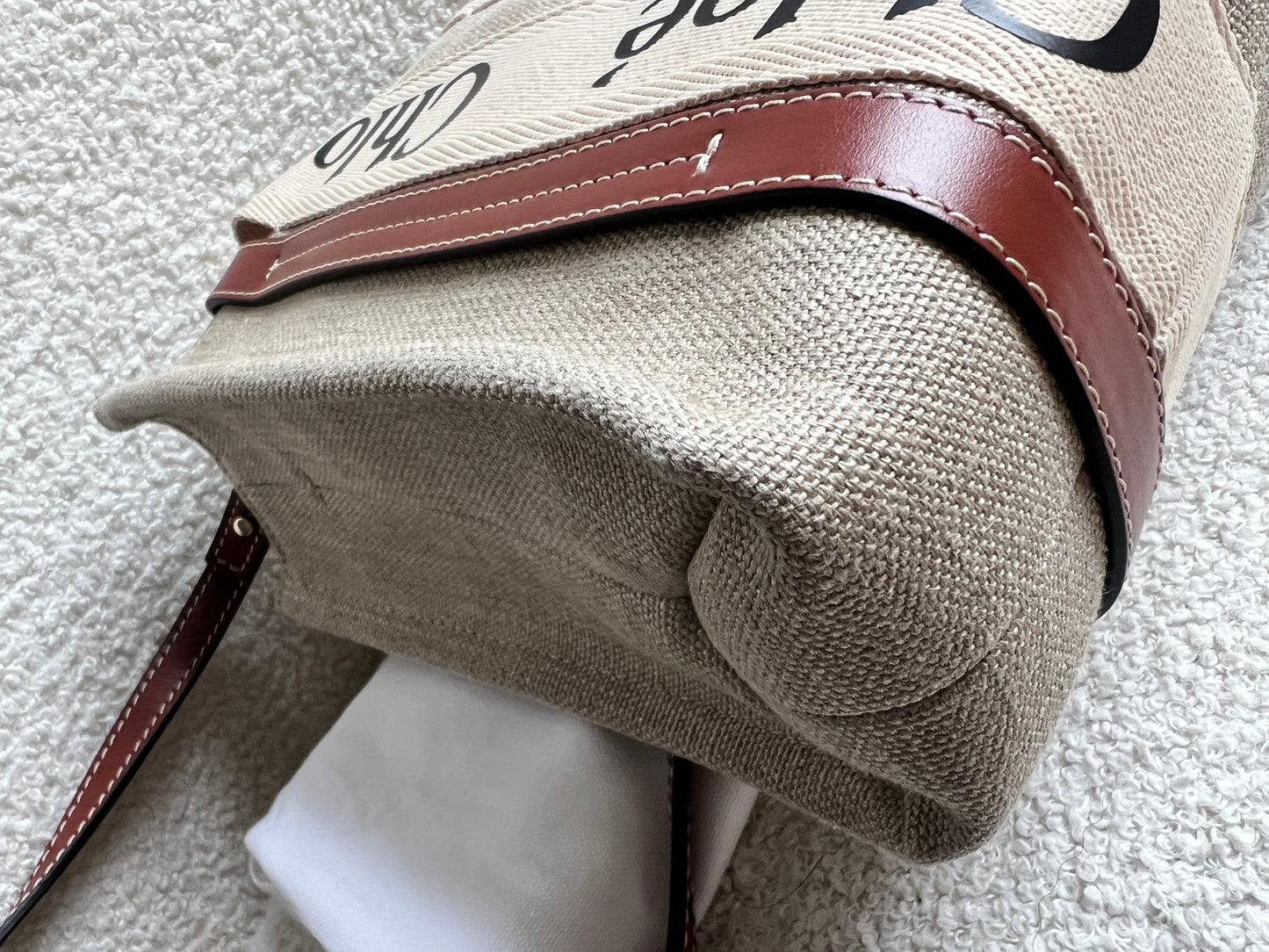 Chloe Small Soft Tan Linen Woody Tote Bag (£890)