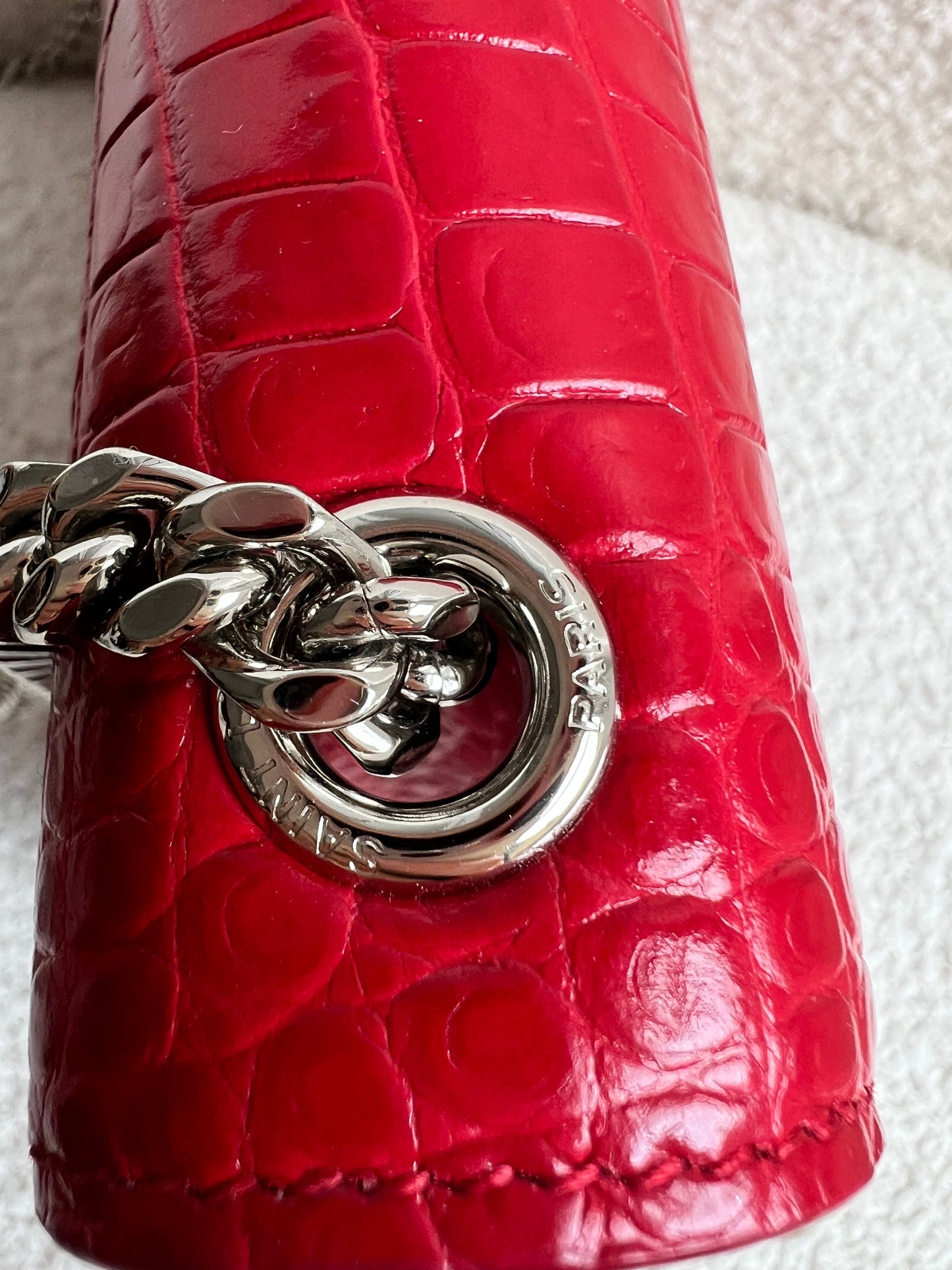 Yves Saint Laurent (YSL) Red Croc Small Kate with Silver Hardware (RRP £1,675)