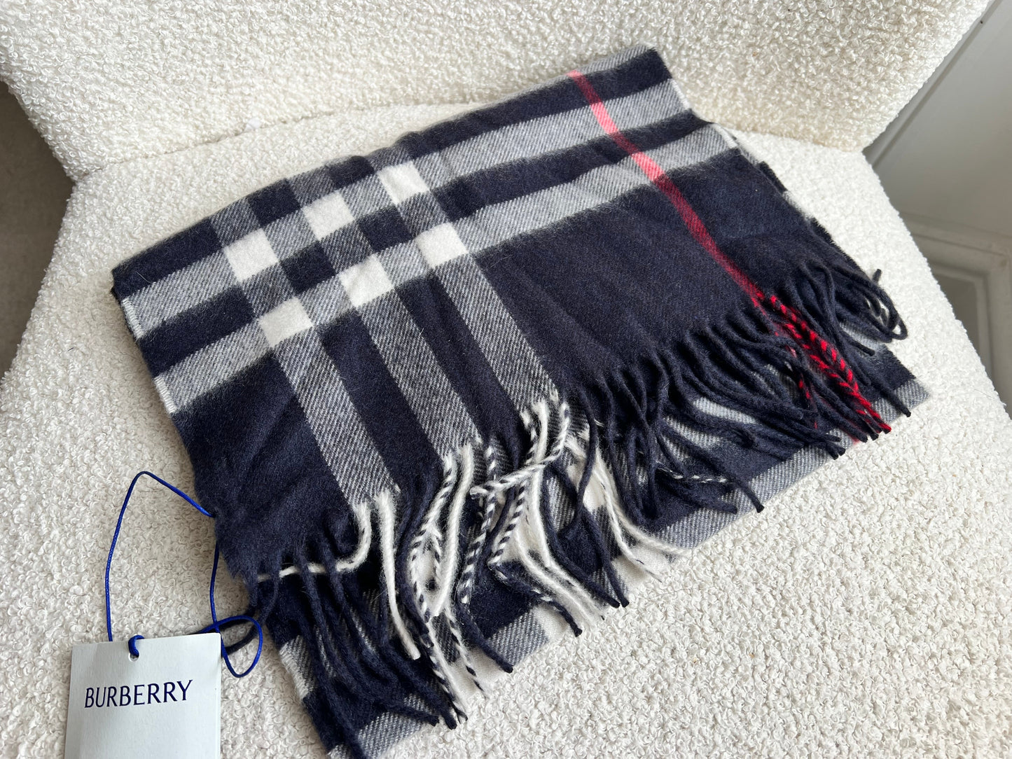 Burberry Classic Check Navy Cashmere Scarf (RRP £435)