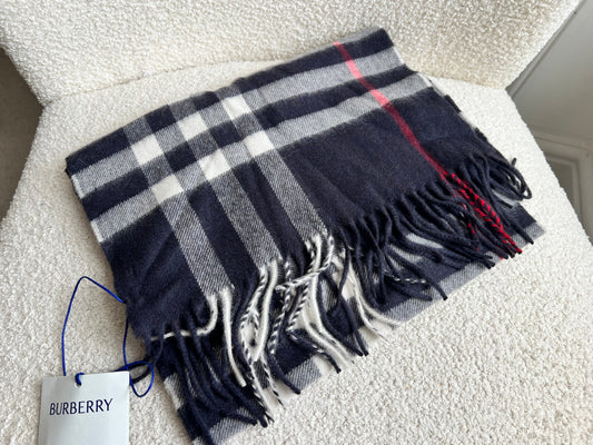 Burberry Classic Check Navy Cashmere Scarf (RRP £435)