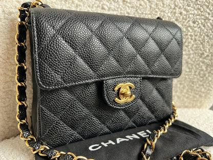 Chanel Square Mini Classic Flap in Black Caviar with gold hardware