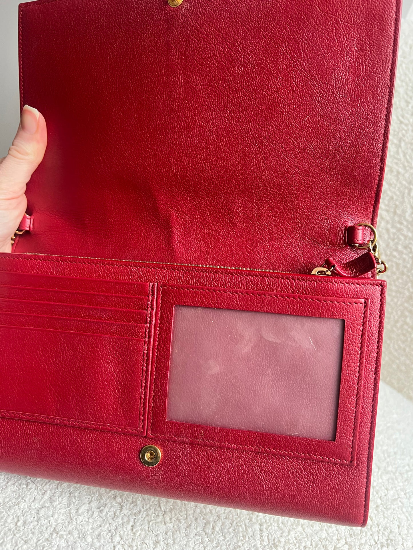 Yves Saint Laurent (YSL) Red Belle de Jour Chain Wallet Clutch